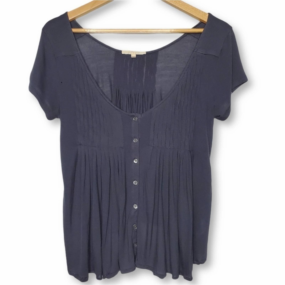 Soft Joie Scoop Neck Button Down Blouse Black Sz S